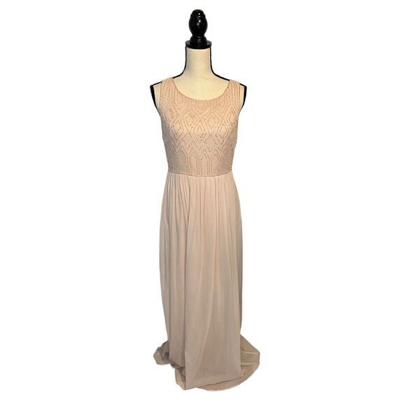 Adrianna Papell Beaded Bodice Chiffon Evening Gown Sz 6 Blush Dusty Pink Keyhole - Picture 2 of 8
